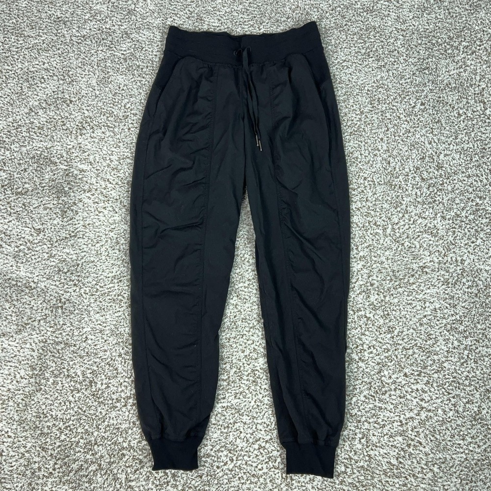 Lululemon Pants Womens 6 Black Jogger Dance Stuido Tapered Pockets Yoga Gym Logo